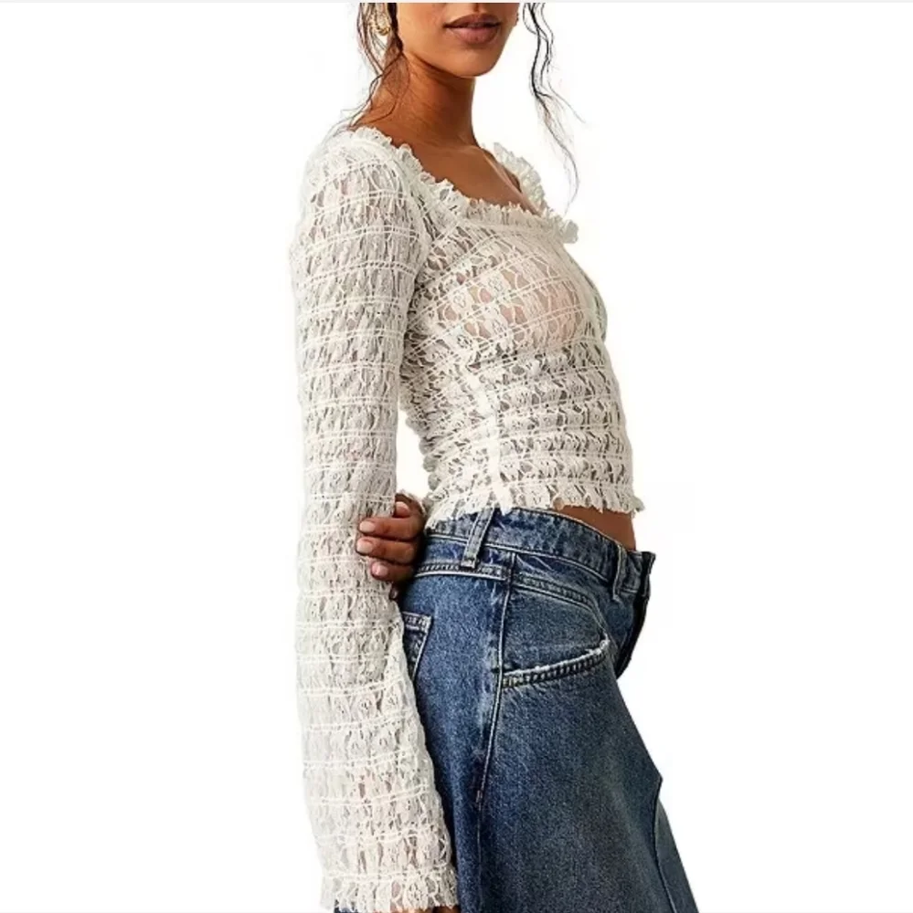 NWT. Free People White Lace Off-Shoulder Blouse Madison